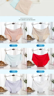 Women's Sexy  Panties Ladies Underwear Female  Seamless Ice Silk  Solid Briefs  Mid-Waist  Comfortable  Breathable G String