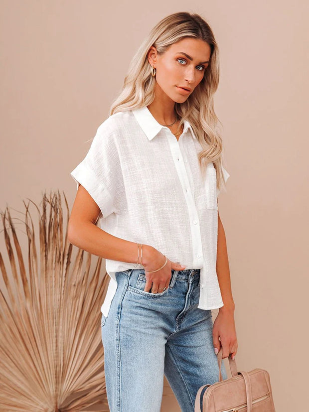 Elegant Chic Women's Tunis Shirt Summer Linen Oversized Vintage Harajuku Loose Blouse Short Sleeve Streetwear