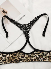 Leopard Print Ladies' Underwear Set: Sexy Comfortable Front Bbutton Beautiful Back Lace Triangle Bra Brief Combination for Everyday Wear A3159