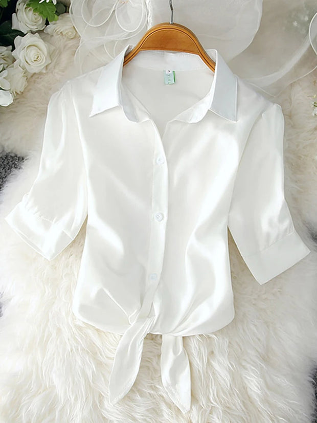 Casual Women's Short Sleeve Blouse Chiffon Material White Color Fashionable Summer Shirt for Women