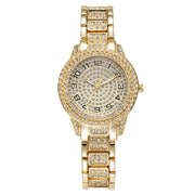 Luxury Women's Gold Quartz Watch Fashionable Diamond Wristwatch Set with Elegant Bracelet for Ladies