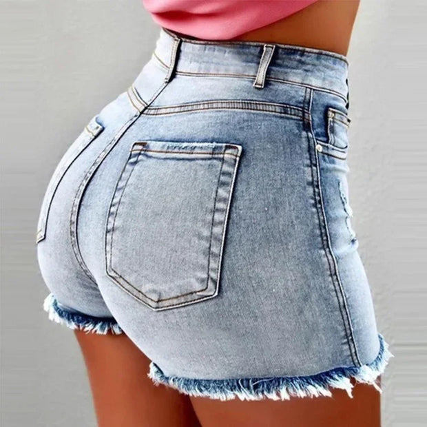 High Waist Hot Pants Women's Jeans Available in Multiple Colors Women's Denim Stretch Shorts Stretch Tassel Distressed