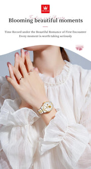 OLEVS 6706 Automatic Mechanical Wristwatch for Women Luxury Flower Diamond Dial Waterproof Ladies Hand Clock