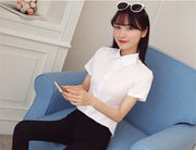 Fashion White Short Sleeve Women's Blouse Solid Tops for Autumn 2023 Ladies Work Shirt Eye Catching Basic Clothing