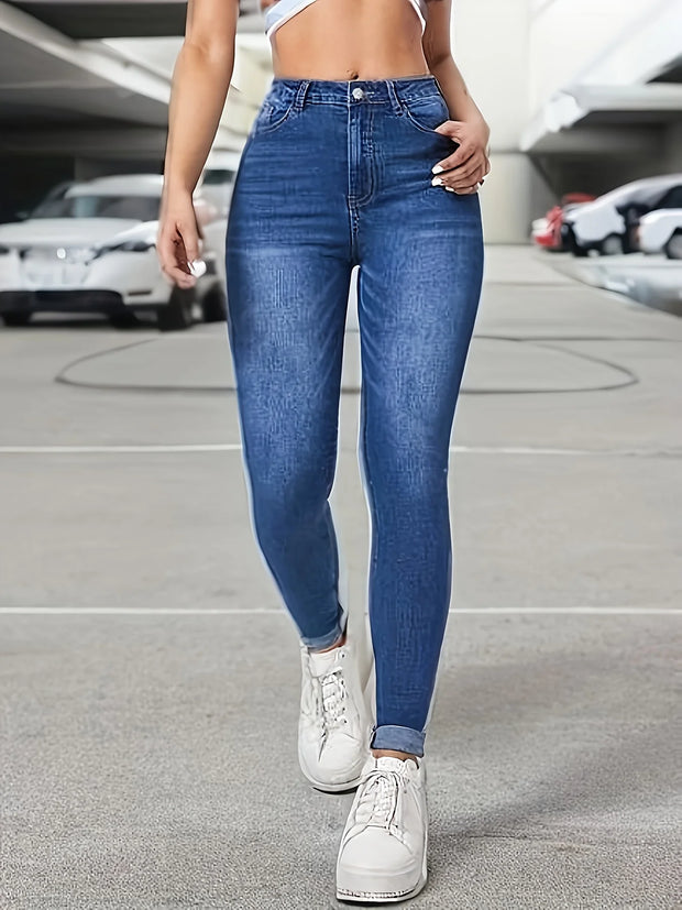 2024 hot women's wear European and American style tight jeans women's elastic slim fit all-match high waist cropped pants