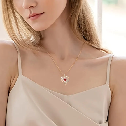 Luxury Red Zircon Pendant Necklaces For Girlfriend Women I Love You For Always And Forever Gifts 2024 Trendy Wedding Jewelry