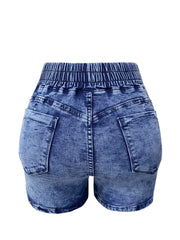 2024 Women Denim Shorts Casual High Waist Pocket Elastic Waist Drawstring Denim Shorts