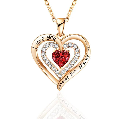 Luxury Red Zircon Pendant Necklaces For Girlfriend Women I Love You For Always And Forever Gifts 2024 Trendy Wedding Jewelry