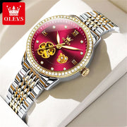 OLEVS 6706 Automatic Mechanical Wristwatch for Women Luxury Flower Diamond Dial Waterproof Ladies Hand Clock