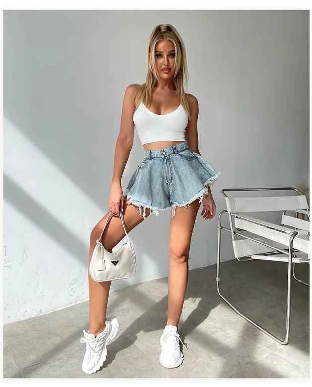 Denim Shorts for Women Summer Beach Fashion Loose Wide Leg Jeanette Casual Style Shorts