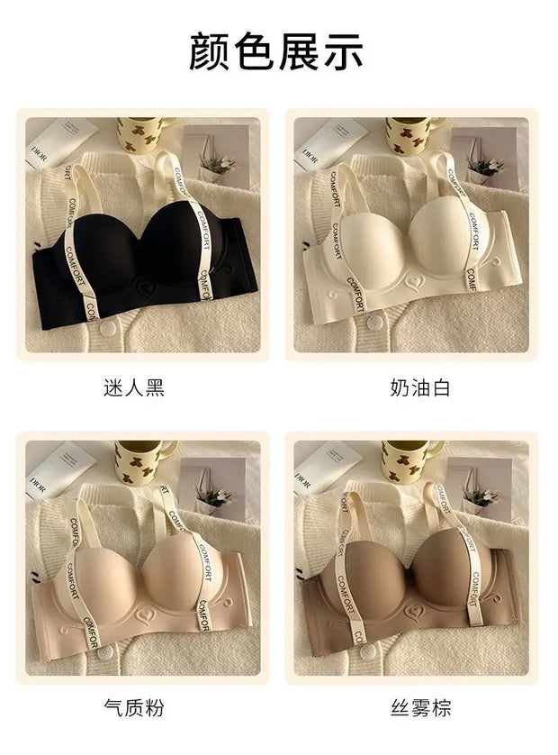 Seamless Underwear Women's Small Breasts Push Up And Look Bigger Without Wire Rings To Shrink Side Breasts Letter Strap Bra