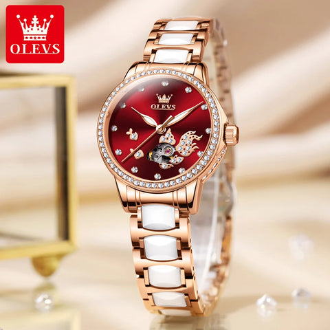 OLEVS Brand Women's Mechanical Watch Steel Strip Automatic Wristwatch Short and Eye-Catching