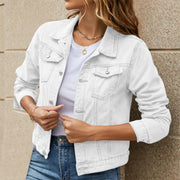 Women's Denim Jackets for Fashion Casual Long Sleeve Lapel Solid Single Button Chest Pocket Slim Fit Jean Coat for Fall Winter