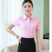 Fashion White Short Sleeve Women's Blouse Solid Tops for Autumn 2023 Ladies Work Shirt Eye Catching Basic Clothing