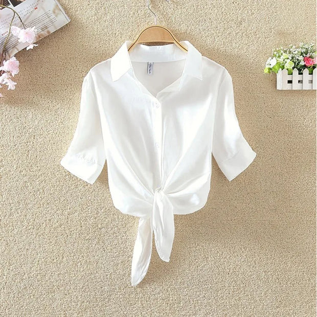 Casual Women's Short Sleeve Blouse Chiffon Material White Color Fashionable Summer Shirt for Women