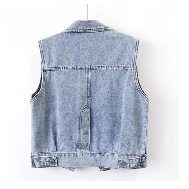 2024 Fashion Design Women's Denim Vest Sequins Waistcoat Korean Style Leeveless Jacket for Summer Autumn Season