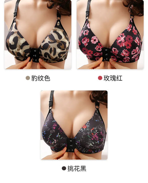 Floral Rose Push Up Bra Front Closure Wireless Bralette Seamless Underwear Plus Size for Women Eye Catching Short Length