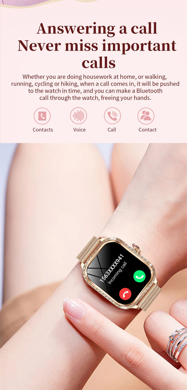 Women's Smart Watch Heart Rate & Blood Pressure Monitor Music Playback AI Voice Sports BT Calling for Xiaomi Huawei