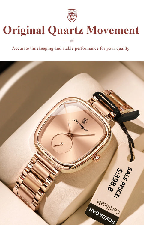 POEDAGAR Luxury Stainless Steel Quartz Watch for Women Waterproof Elegant Ladies Clock High Quality Wristwatch