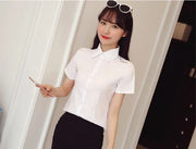 Fashion White Short Sleeve Women's Blouse Solid Tops for Autumn 2023 Ladies Work Shirt Eye Catching Basic Clothing