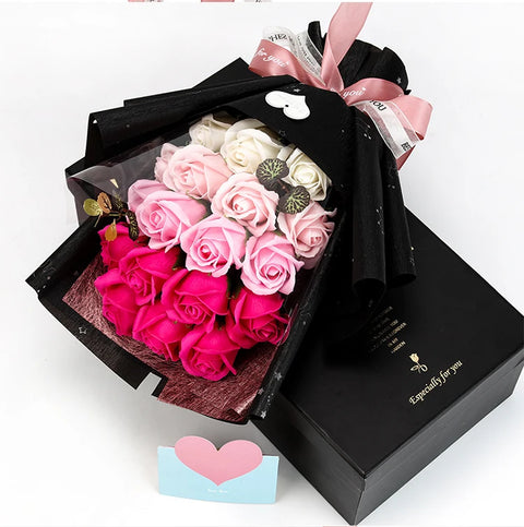 Hand Made Artificial 18 heads Rose Flowers Bouquet Gift Box Home Decoration Creative Valentine Birthday Party Graduation Gifts