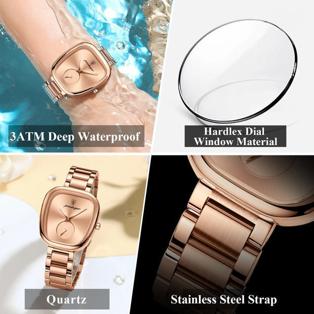 POEDAGAR Luxury Stainless Steel Quartz Watch for Women Waterproof Elegant Ladies Clock High Quality Wristwatch