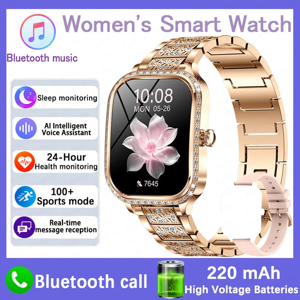 Women's Smart Watch Heart Rate & Blood Pressure Monitor Music Playback AI Voice Sports BT Calling for Xiaomi Huawei