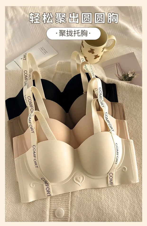 Seamless Underwear Women's Small Breasts Push Up And Look Bigger Without Wire Rings To Shrink Side Breasts Letter Strap Bra