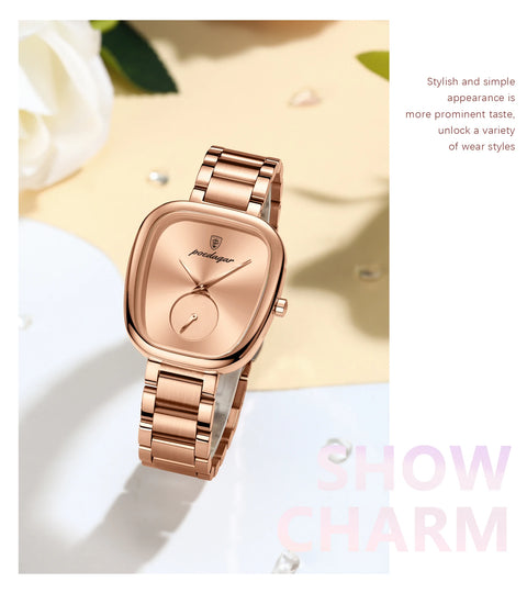 POEDAGAR Luxury Stainless Steel Quartz Watch for Women Waterproof Elegant Ladies Clock High Quality Wristwatch