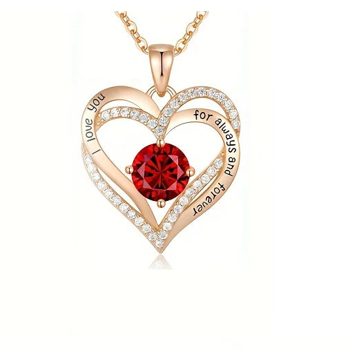 Luxury Red Zircon Pendant Necklaces For Girlfriend Women I Love You For Always And Forever Gifts 2024 Trendy Wedding Jewelry