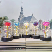 Artificial Rose Flowers Eternal Flower In Glass Cover Rose Light Wedding Birthday Gift Valentine's Day Luminescence Ornaments