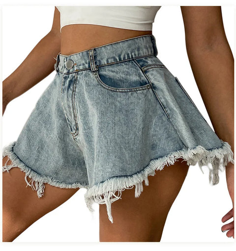 Denim Shorts for Women Summer Beach Fashion Loose Wide Leg Jeanette Casual Style Shorts