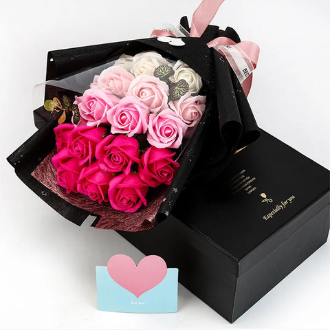 Hand Made Artificial 18 heads Rose Flowers Bouquet Gift Box Home Decoration Creative Valentine Birthday Party Graduation Gifts