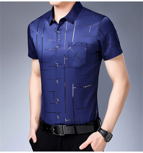 New Men's Business Casual Short Sleeved Shirt No Iron and Wrinkle Resistant Top