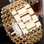 UTHAI W29 Women's Fashion Watch Luxury Light Square Diamond Quartz Ladies Gold Stainless Steel Bracelet