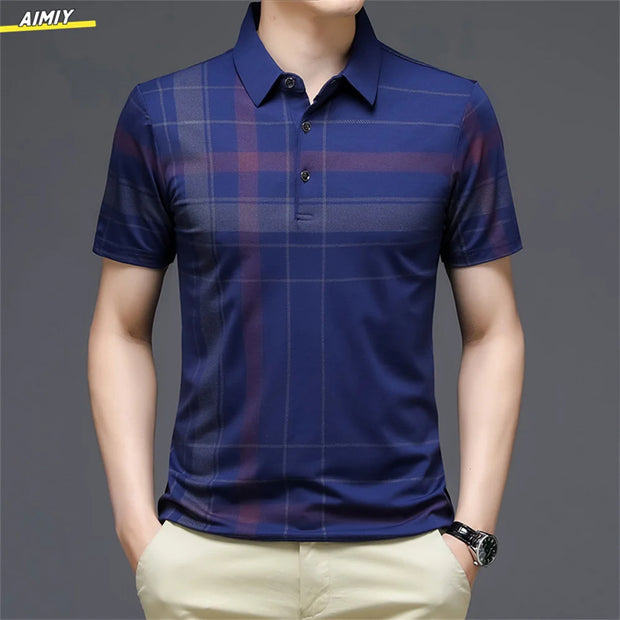 Casual Business Men's Polo Shirt Short Sleeves Summer Pattern Print Button-up Loose Fashion Tops