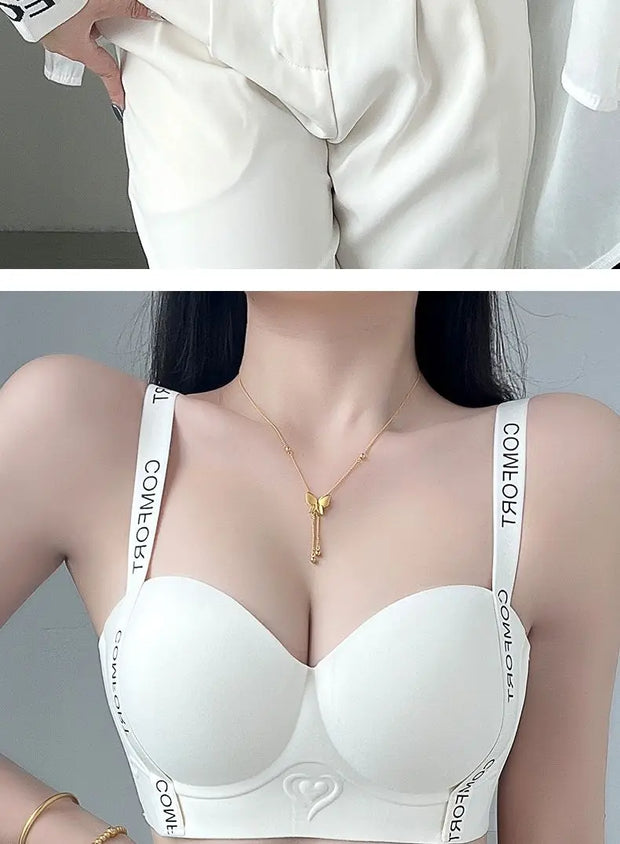 Seamless Underwear Women's Small Breasts Push Up And Look Bigger Without Wire Rings To Shrink Side Breasts Letter Strap Bra