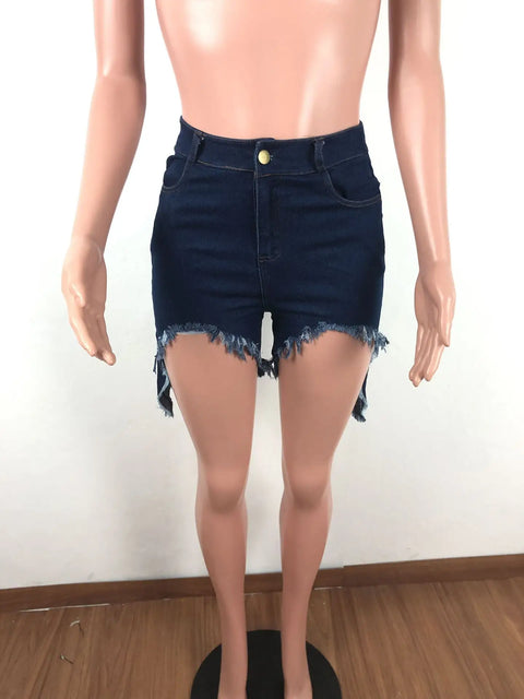 Summer Fashion Women's High Waist Denim Shorts Ladies Casual Street Distressed Frayed Fringed Sexy Jeans Short Pants