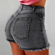 High Waist Hot Pants Women's Jeans Available in Multiple Colors Women's Denim Stretch Shorts Stretch Tassel Distressed