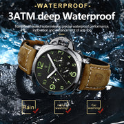 POEDAGAR Luxury Men's Quartz Watch Chronograph Waterproof Luminous Date Casual Leather Sports Military Wristwatch