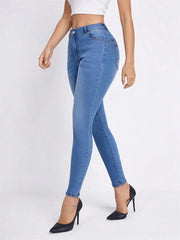 Benuynffy Stretch Mid Waisted Jeans for Women Fashionable Slim Fit Denim Trousers Sexy Streetwear Pencil Pants for Spring Summer