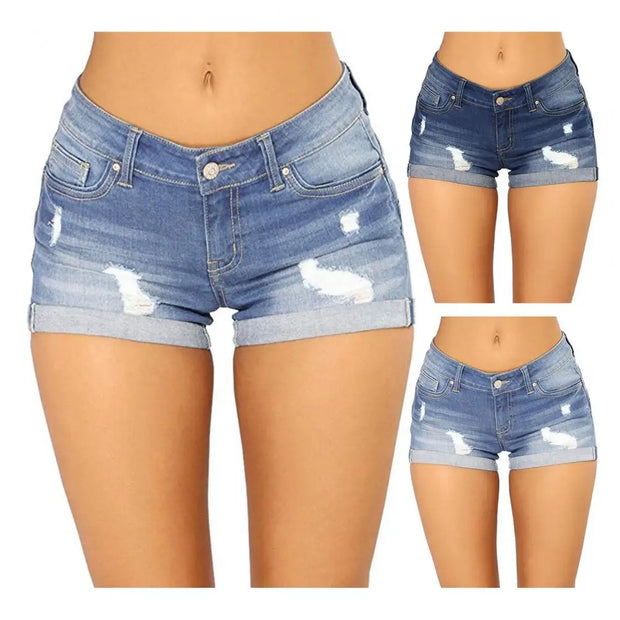 Fabulous Short Jeans Pure Colors Denim Shorts Button Simple Denim Shorts  Slim Fit