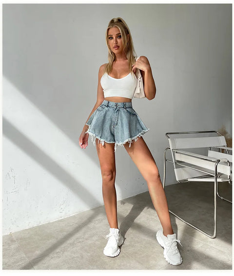 Denim Shorts for Women Summer Beach Fashion Loose Wide Leg Jeanette Casual Style Shorts