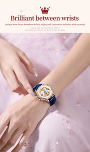 OLEVS Elegant Ladies Watch Butterfly Dial Design Waterproof Ceramic Strap Bracelet Set with Diamonds Ideal Gift