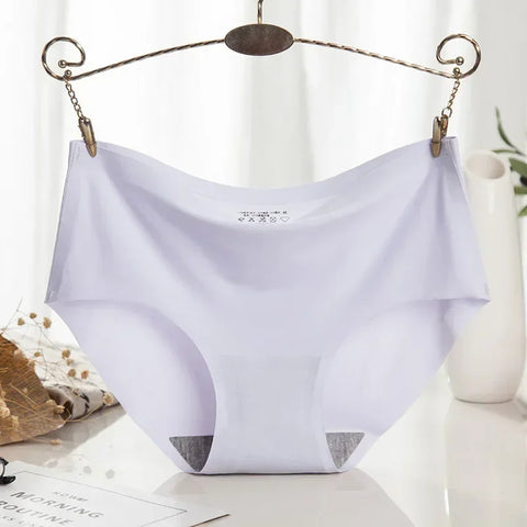 Women's Sexy  Panties Ladies Underwear Female  Seamless Ice Silk  Solid Briefs  Mid-Waist  Comfortable  Breathable G String