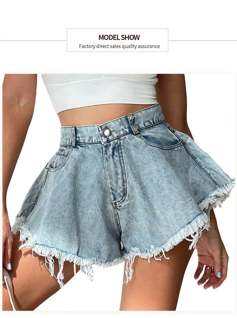 Denim Shorts for Women Summer Beach Fashion Loose Wide Leg Jeanette Casual Style Shorts