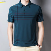 Casual Business Men's Polo Shirt Short Sleeves Summer Pattern Print Button-up Loose Fashion Tops