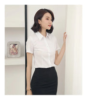 Summer Women's Office Lady Button Up White Slim Fit Basic Shirt Minimalist Short Sleeve Work Top for Women Clothing