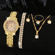 Luxury Women's Gold Quartz Watch Fashionable Diamond Wristwatch Set with Elegant Bracelet for Ladies