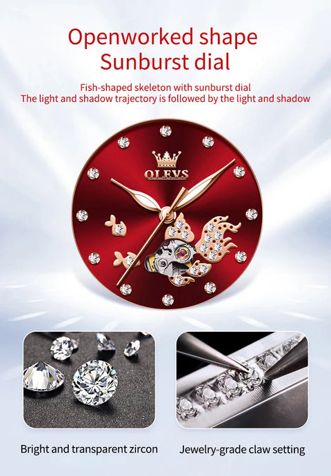 OLEVS Brand Women's Mechanical Watch Steel Strip Automatic Wristwatch Short and Eye-Catching